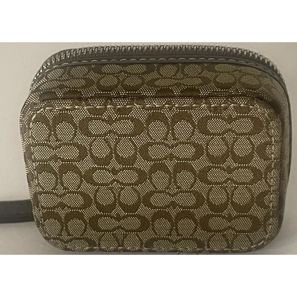 COACH Signature C Mini Pill Box Case Jewelry Travel Organizer Brown Canvas